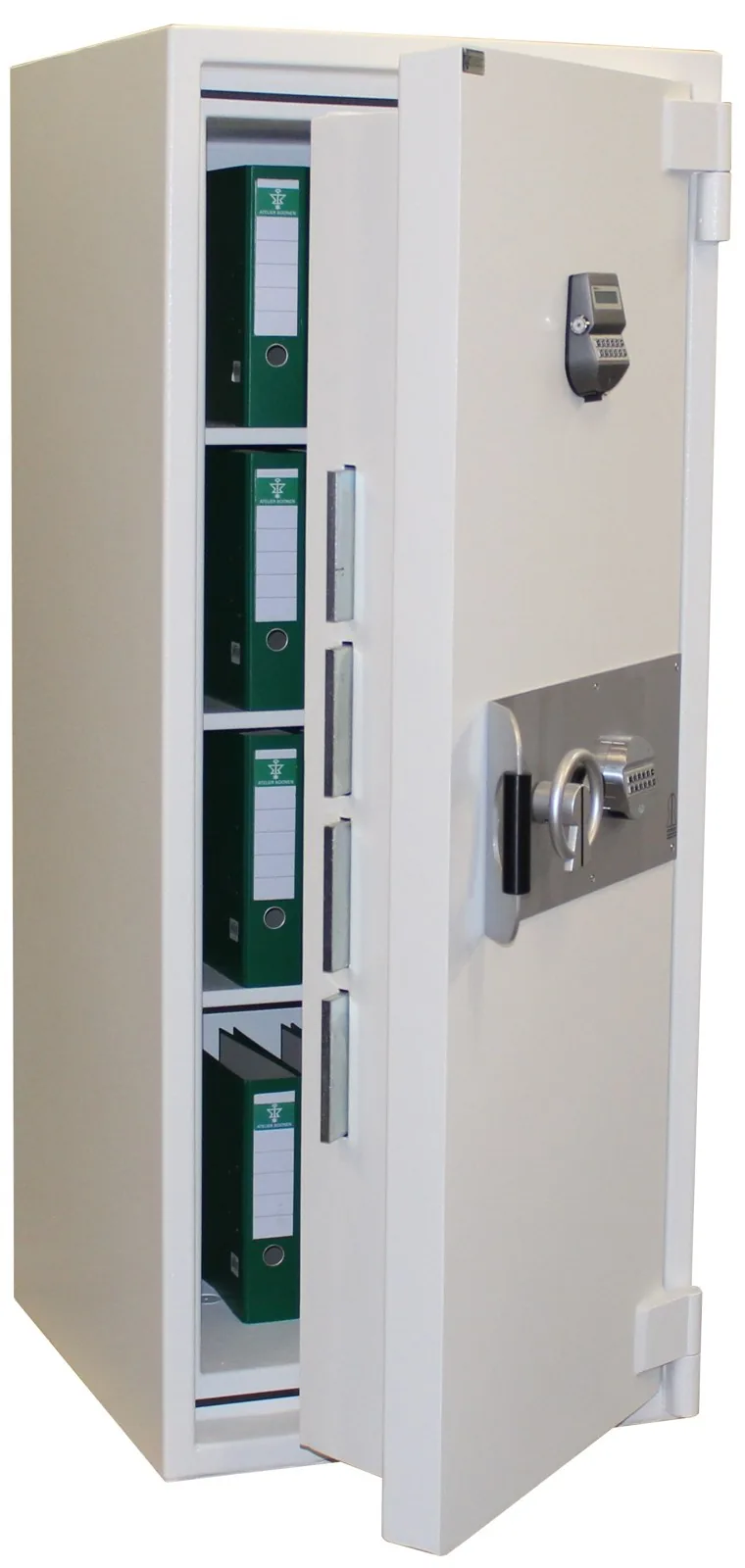 Certified fire-resistant safe from Atelier Boonen with the door open