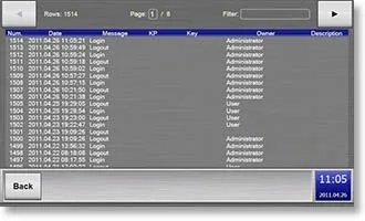 Event log of the LoxTop software